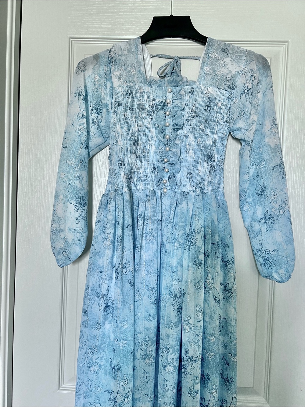 blue dreamy watercolor floral full length maxi dress size S NEW